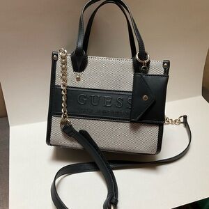 GUESS Maya Color-Block Canvas Tote top handles GUESS Black & Cream Handbag